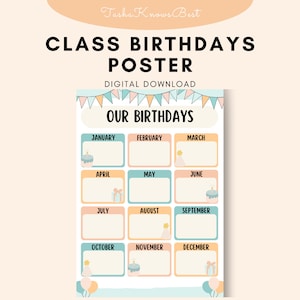 Klassenzimmer Geburtstagsposter, Geburtstagsposter, Klasse Geburtstagsfeiernde, Geburtstagskalender, Klassenzimmer Geburtstage, Studenten Geburtstage