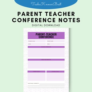 PRINTABLE Cute Parent Conference Notes, Parent-teacher conference template, Teacher meeting agenda, Parent conference form, Teacher notes