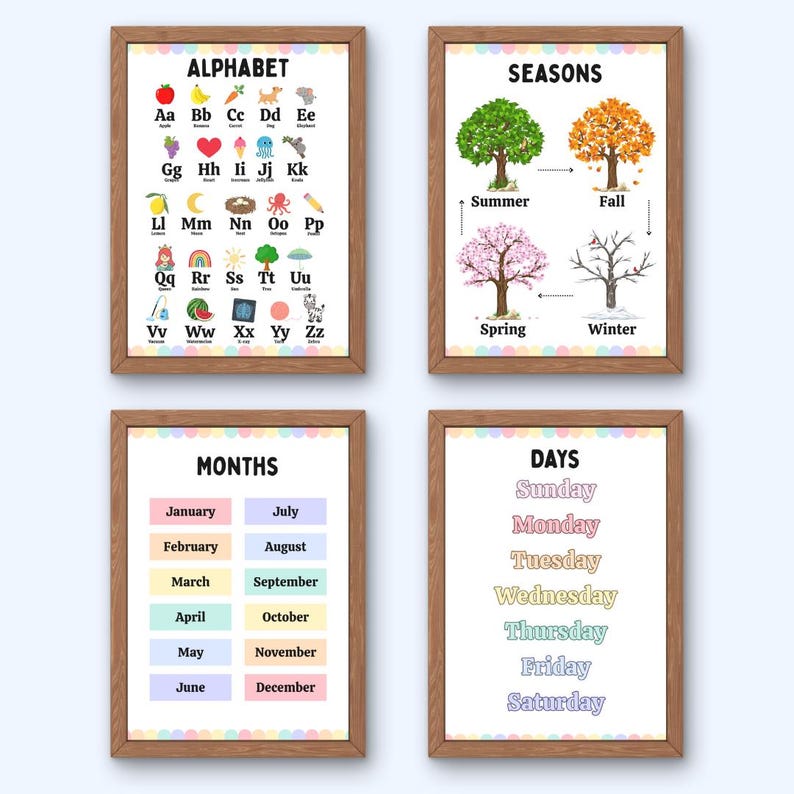 Rainbow Pastel Educational Posters DIGITAL DOWNLOAD, Toddler Learning ...