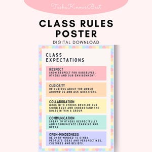 Pastel Rainbow Class Expectations Poster, Class Poster Class Rules Poster, Classroom Rules, Classroom expectations poster