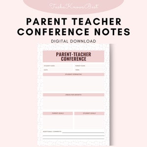 PRINTABLE Cute Parent Conference Notes, Parent-teacher conference template, Teacher meeting agenda, Parent conference form, Teacher notes