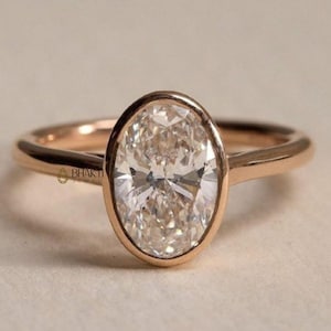 Anel alongado de moissanita oval com 2,15 ct e aro, anel de noivado solitário oval, aliança delicada, presente minimalista de aniversário para ela
