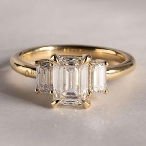 1.77 CT Emerald Cut Moissanite Three Stone Ring Side Emerald Cut Unique Engagement Ring Art Deco Wedding Ring Anniversary Gifts/Ring For Her