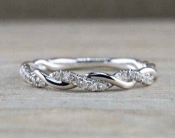 Twisted Infinity Engagement Ring, Half Eternity Diamond Band, 1.5 Ct Round Cut Diamond, 14K White Gold, Beautiful Custom Ring, Gift For Mom