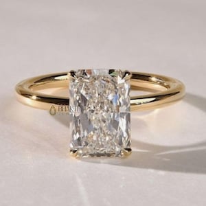 Elongated 3 CT Radiant Cut Moissanite Solitaire Ring, Hidden Halo Engagement Ring, Unique Wedding Ring, Dainty Proposal Gifts/Ring For Her