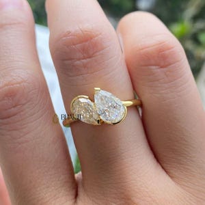 Toi Et Moi Ring, 2.45 Ct Pear Cut Moissanite Ring, 14K Gold Plated Engagement Ring, You and Me Wedding Ring, Two Stone Ring, Promise Ring