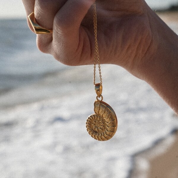 Concha Nautilus Chapada en Oro 22K con cadena de 45cm.