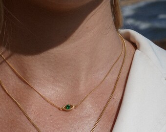 Evil Eye Necklace: 22K Gold Platted with Green Topaz