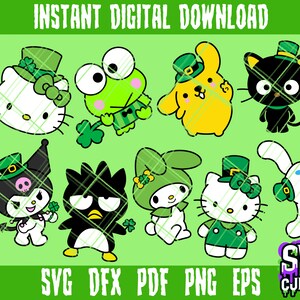 Hello svg kitty svg Vector Cute Cat Saint Patrick's Layered SVG/DXF/PNG for Cricut, Cameo, vinyl designs, easy cut, S4nrio Kitty Cartoon