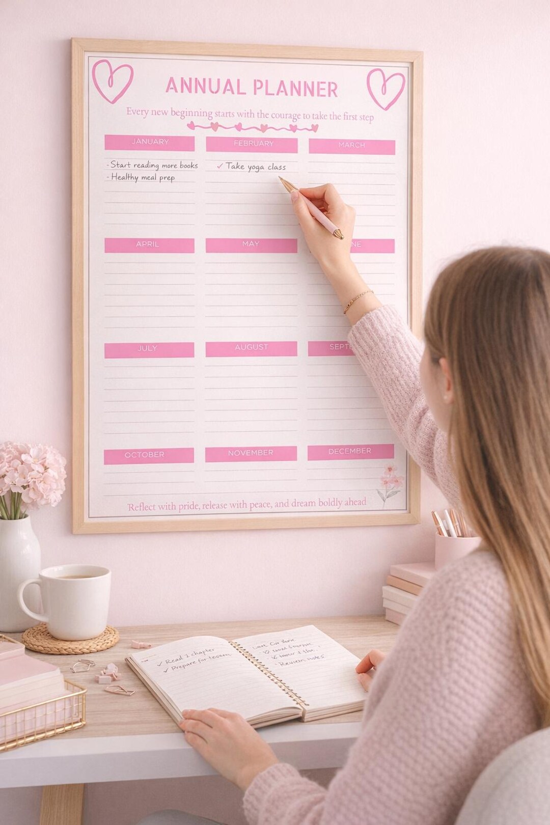 2026 Year at a Glance Calendar | Minimalist Pastel Pink Planner (PDF ...