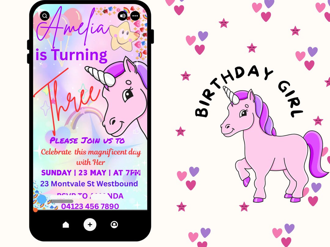 Editable Unicorn Birthday Invitation Girl | Pink & Pastel Digital ...