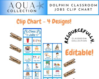 Editable Dolphin Themed Classroom Jobs Clip Chart l Class Jobs Display l Helping Hands l Classroom Decor l Teaching Resource l Digital Print
