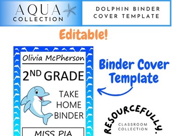 Editable Dolphin Themed Binder Cover Template l Teacher Binder l Student Binder l Editable Folder Template l Teacher Resource l Digital