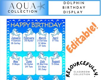 Editable Dolphin Themed Birthday Display | Class Birthday Chart | Student Birthday Display | Classroom Decor | Digital Print | Teacher