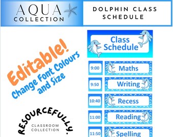 Editable Dolphin Themed Class Schedule with Times l Class Agenda l Teacher Resource l Digital Download