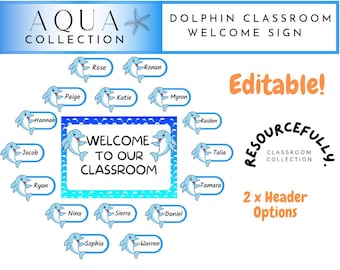 Editable Dolphin Classroom Welcome Sign with Student Name Tags l Classroom Door Display l Class Welcome l Digital Print l Teacher Resource