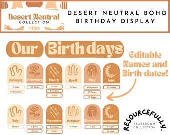 Desert Neutral Boho Birthday Display |  Editable  Birthday Display | Student Birthdays | Classroom Decor | Teacher Resource | Digital Print