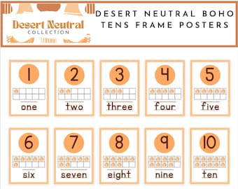 Desert Neutral Boho Tens frame number posters | Classroom Maths Decor | Number Tens Frame Poster | Teacher Resource | Digital Prints