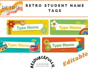 Retro Student Name Tags | Student Identifiers | Tote Tray Labels | Desk Labels | Classroom Labels