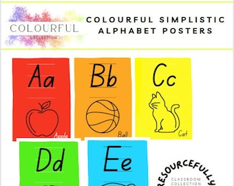 Colourful Simplistic Alphabet Posters | Colourful Classroom Decor | Alphabet Display | Bright Colours | Resource
