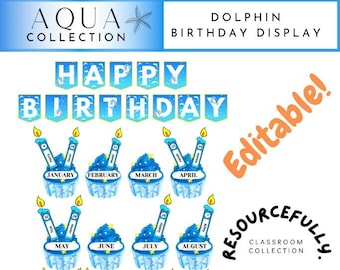 Editable Dolphin Themed Classroom Birthday Display l Student Birthdays l Cupcake Birthday Design l Digital Print