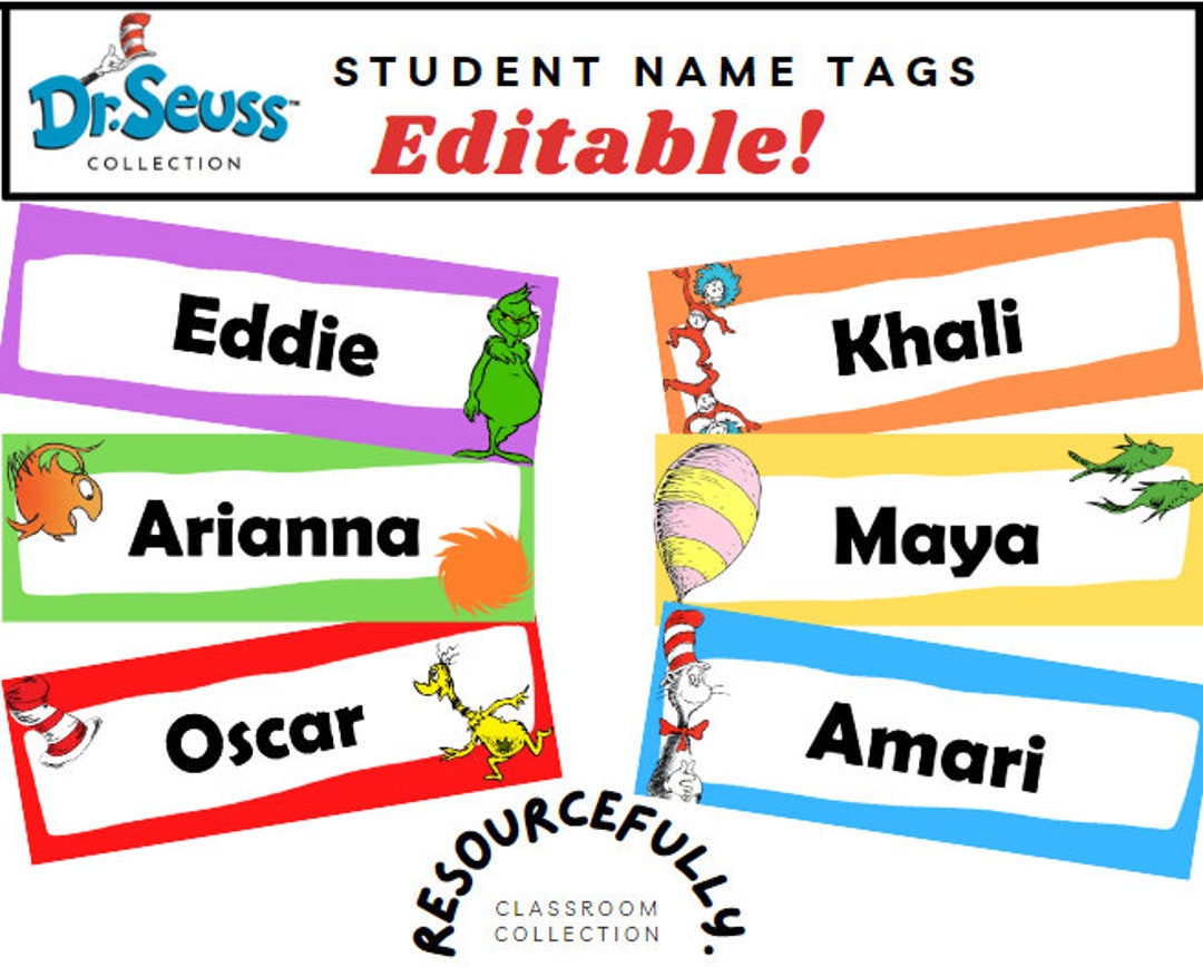 Dr. Seuss Classroom Name Tags Student Name Tags Student - Etsy Australia
