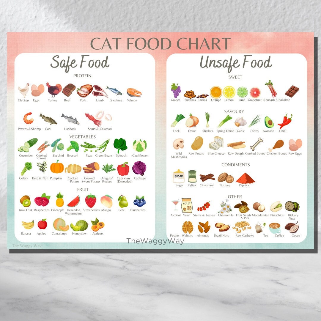Cat Food Cheat Sheet Cat Food Chart Printable Safe Cat Food List Cat Dietary Guide Poster Etsy