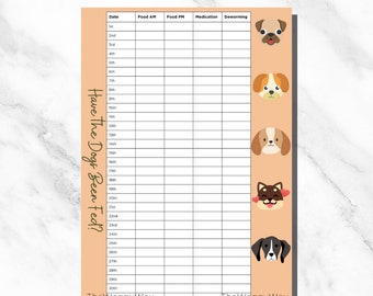 Dog Feeding Chart, Dog Food Chart, Printable Dog Food Planner, Dog Care Poster, Cat Feeding Chart, Dog Food Planner