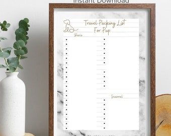 Dog Holiday Cheat Sheet, Dog Packing Chart, Printable Dog Packing List, Pet Holiday List Chart, Dog Holiday guide poster