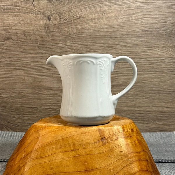 Vintage Minimalist Lilien Porzellan Austria Small Embossed Pitcher Jug | Austrian Neutral Essential Kitchenalia | Large White Milk Creamer