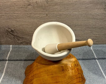 Vintage Milton Brook minimalistische natuurlijke ongeglazuurde porseleinen stamper en vijzelset, maat 3 - zwaar 1,2 kg | Mashers & Pounders Kitchenalia Decor