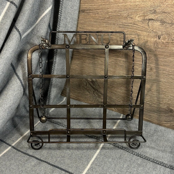 Vintage 'Menu' Recipe Cook Book Easel Stand with Two Round Ball Weighted Chains | Cookbook Kitchenalia Display | Old Kitchen Convenient Aid