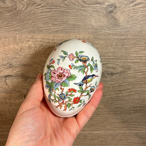 Vintage Aynsley Pembroke Fine English Bone China Oriental Colourful Flower & Exotic Tropical Jewellery Egg Trinket Box| Precious Collectible