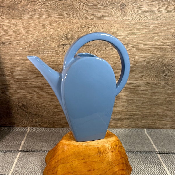 Vintage- with a Flaw- Art Deco Pastel Blue Stamped F.201 Ceramic Tall Indoor Watering Can | Botanical Home Decor | Fauna, Plants & Pots