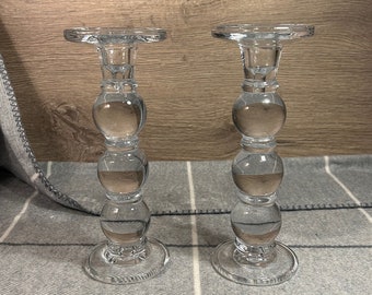 Vintage Clear Glass Large and Heavy Bubble Candle Holder | Pillar Candlestick Holders | Minimalist Cosy Home | Classical Contemporary Decor