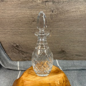 Vintage Royal Doulton Juno Clear Crystal Art Round Petite Alcoholic Beverage Decanter with Lancet Shape Stopper- Drinks Trolley Accessory