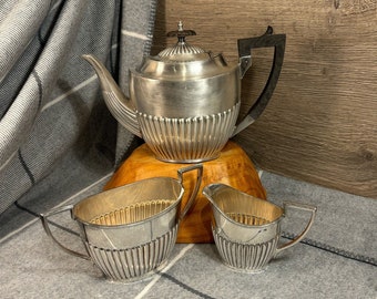 Vintage Walker & Hall Sheffield England 1378A Silver Plated Demi Reeded Decoration Tea Coffee Set | English Afternoon Tea Decor Collectibles