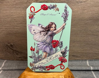 Preloved 2022 Collectible Marie Ange DiCosta Italian Embossed Biscuit Metal Tin | Magie d'Amour Cicely Mary Barker Flower Fairies Art Box