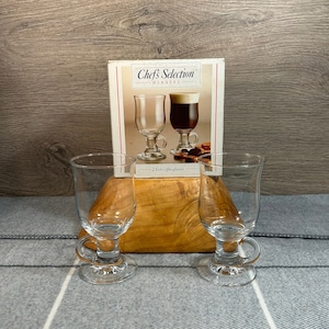 Szklanki do kawy irlandzkiej Vintage Chef's Selection z przezroczystego szkła, wyprodukowane w Belgii w oryginalnym pudełku — zestaw 2 sztuk | Szklanki do napojów i barmaństwa w stylu retro