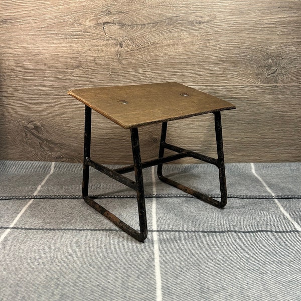 Vintage Machinists Slanted Side Sloping Workers Petite Solid Stool | Rustic & Versatile Home Furniture Art | Old Rusty Planter Stand Holder