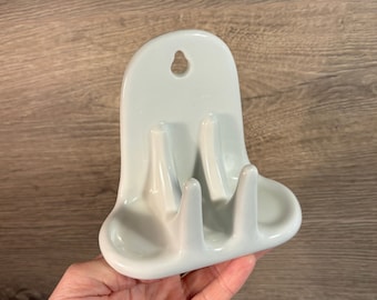 Vintage Old School Minimalist Bathroom Ceramic Hooks | MCM Wall Mounted Bathrobe Hanger | Elegant Wall Attached Ceramic for Clothes Hanging