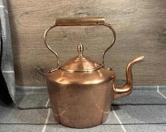 19th Century Antique Victorian EVW Hallmarked Big Round Copper Kettle | Collector Old English Kitchenalia | Artisan Coppersmith Rustic Decor