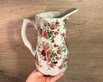 Vintage Mauve Pink Rose Decagon 10 Sided Traditional Jug Pitcher Vase | Retro Maximalist Feminine Decor | Sweet Like Candy Home Accessories