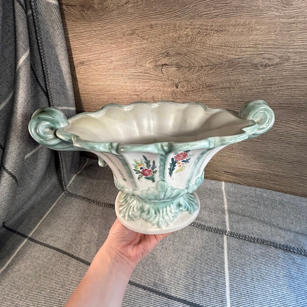 Vintage Denby H-O Hill Ousten Hand Painted Mid Century Mantelpiece Vase | Large Ornate Pottery Centrepiece | English Home Decor Collectibles