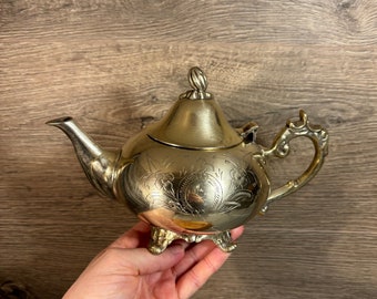 Vintage Heavy EPNS Hand Etched Floral Footed Teapot | Traditional Tea Drinking Ceremonies| Old & Pretty Afternoon Tea Collectible Essentials
