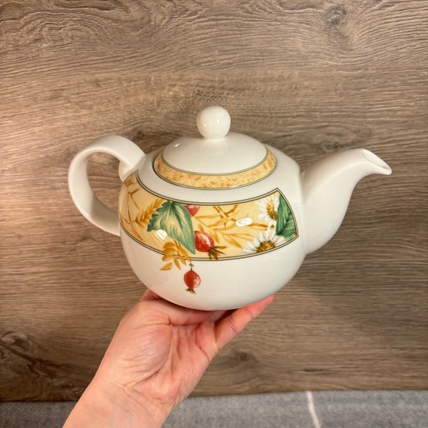 Vintage Royal Doulton Expressions Edenfield Red Berries, Flowers & Leaves Round Fine China Teapot | English Collectibles | Tea Party Decor