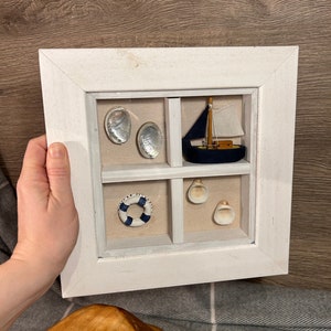 Preloved 3D Nautical Coastal Seashore Whitewash Wood Framed Sail Boat ...