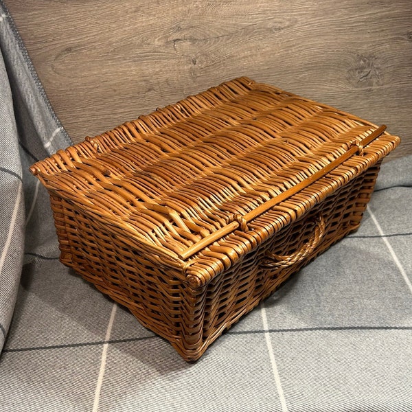 Vintage Handwoven Natural Eco Friendly Large Rectangular Basket | Hand Made Natural Storage | Sustainable Homeware Decor | Cosy Home Decor