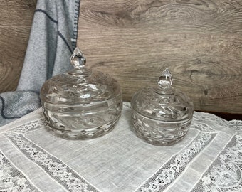 Vintage Cut Clear Glass Bon Bon Sweet Candy Dish | Trinket Bowl with a Lid- Set of 2