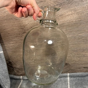 Vintage Clear Glass Finger Handle and Pouring Spout One Gallon Apple Cider Bottle Jug | Collectible Old Glass | Big Retro Minimalist Vase